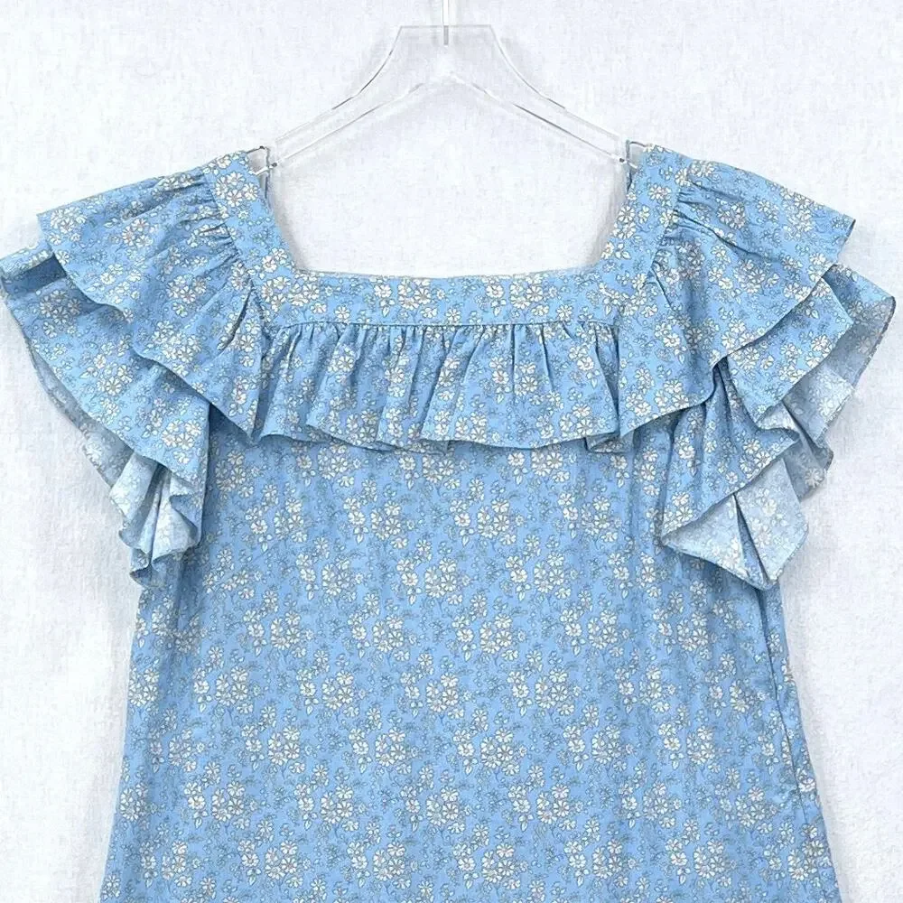 THE VAMPIRES WIFE The Cry Baby Ruffle Dress Womens US 14 Blue Floral Print Mini - Picture 6 of 15
